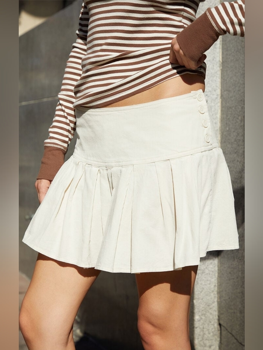 Brandy Melville John Galt Cream Corduroy Pleated Mini Skirt NWT